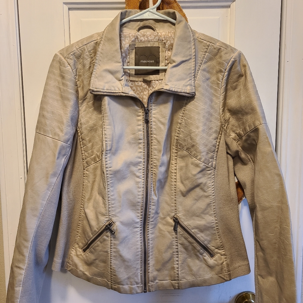 Leather like distressed moto jacket
